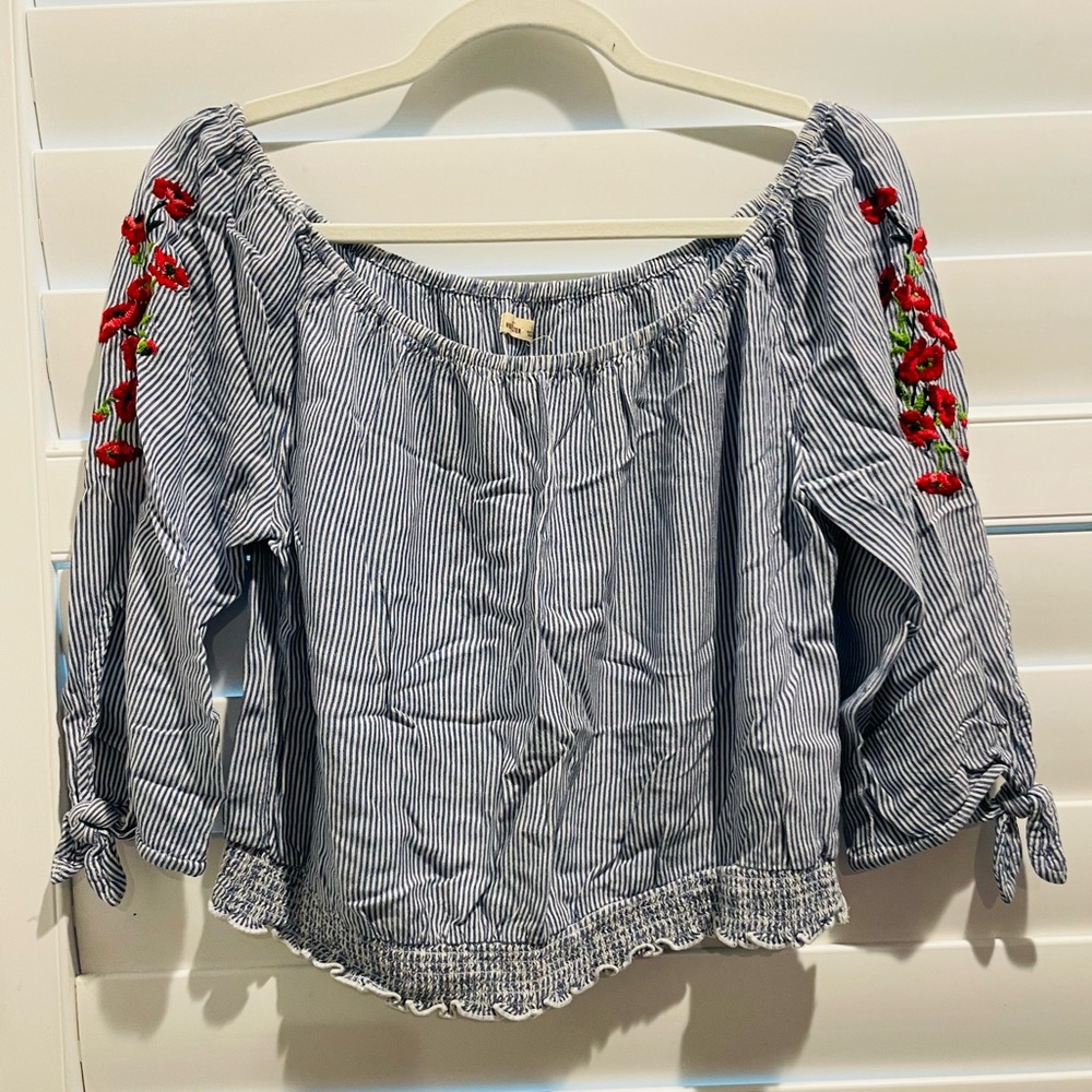 Hollister floral embroidered off the shoulder top